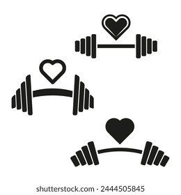 Love for fitness concept. Barbell with heart icon. Passion for weightlifting symbol. Healthy lifestyle design. Vector illustration. EPS 10.