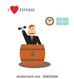 I love fitness concept on businessman in wood dollar tube