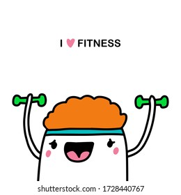I love fitness hand drawn vector illustration in cartoon comic style man training heavy weight