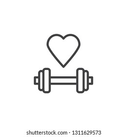 Love fitness line icon. linear style sign for mobile concept and web design. Gym Dumbbell and Heart outline vector icon. Symbol, logo illustration. Pixel perfect vector graphics