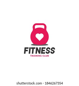 Love Fitness logo or badge vector illustration kettlebell sport equipment symbol. fitness sport body building logo icon vector template. Love and kettlebell symbol for fitness logo