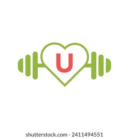 Love fitness Logo combine with letter Uvector template