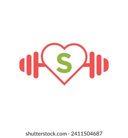 Love fitness Logo combine with letter S vector template