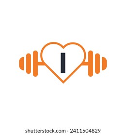 Love fitness Logo combine with letter I vector template