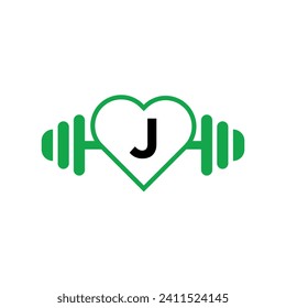 Love fitness Logo combine with letter J vector template