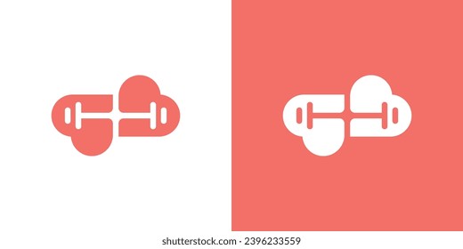 Love Fitness Logo Design Template. Love and Barbel With Minimalist Style. Icon Symbol Vector Illustration.