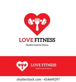 Love Fitness Logo. Food, Gym, Heart, Restaurant Symbol.