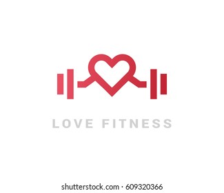 I love fitness. Vector logo monogram of hearts and barbells
