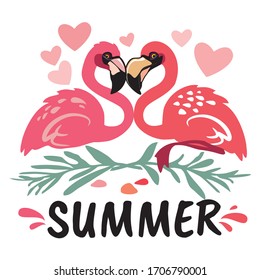 Love flamingos-summer vector illustration isolated on a white background.