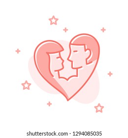 Love flat cartoon style concept. Simple sign of romantic couple. People detail icon. Valentine day symbol for print, social media post, web banner, card design. Vector Illustration isolated on white
