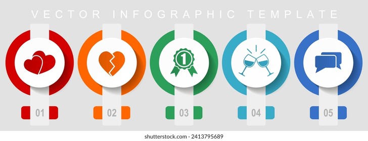 Love flat design icon set, miscellaneous icons such as heart, badge, toast and chat, vector infographic template, web buttons collection