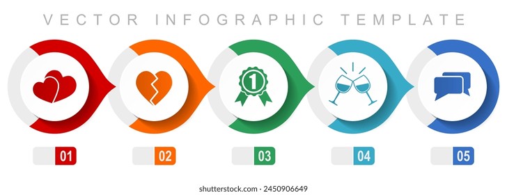 Love flat design infographic template, miscellaneous symbols such as heart, badge, toast and chat, vector icons collection