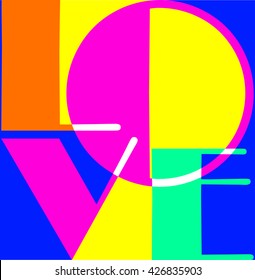LOVE. flat design pop art poster. Vintage lettered quote for t shirt tee fashion graphics, wall art prints, home interior decor poster card design typographic composition, vector illustration