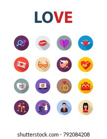 Love flat icon set. Vector illustration. Element template for design.