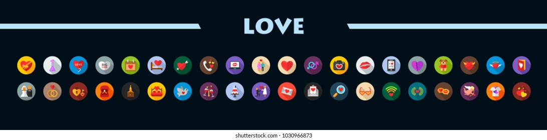 Love flat icons set. Vector illustration.