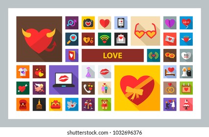 Love flat icons set. Vector illustration.