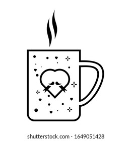 I love the flat mug mustache icon. Color icon of Father's Day gift in a trendy flat style. Black stripe design with white background vector illustration eps 10