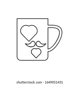 I love the flat mug mustache icon. Color icon of Father's Day gift in a trendy flat style. Black stripe design with white background vector illustration eps 10