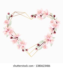 love floral frame background with cherry blossoms