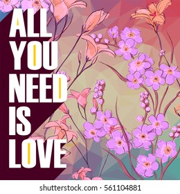 Love floral poster. Vector illustration. Sketch style