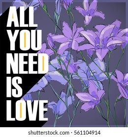 Love floral poster. Vector illustration. Sketch style