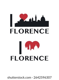 I love Florence vector art, badge, tag, icon, logo concept. Italy city landmarks and heart isolated image layout for print, image, card