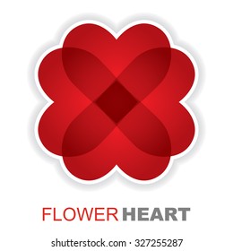 Love and Flower, abstract romance icon with hearth sign