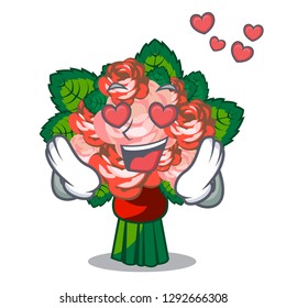 In love flower bouquet on isolated with mascot