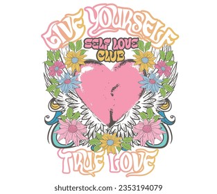 Love flower garden t-shirt design. Give yourself. Love club print design.