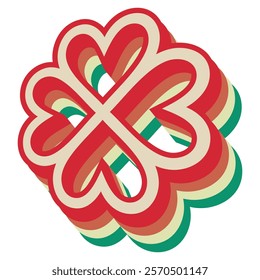 love flower icon formed from four heart-shaped lines, stacked with retro vintage colors, illustration, vector, logo, work of handmade