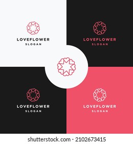 Plantilla de diseño plano del icono del logotipo de la flor de amor 