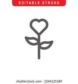 Love Flower Outline Icon. Love Flower Line Art Logo. Vector Illustration. Isolated on White Background. Editable Stroke