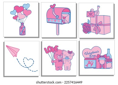 Liebe mit florenrosa blauer Vektordesign-Illustration und gut für den Valentinstag