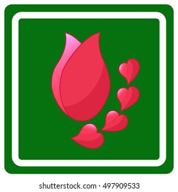 Love. Flower tulip, hearts. Vector illustration. Icon