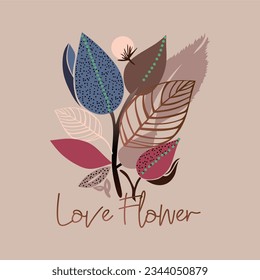 Lema tipográfico de Love Flower para la impresión de camisetas, diseño gráfico de tee.  