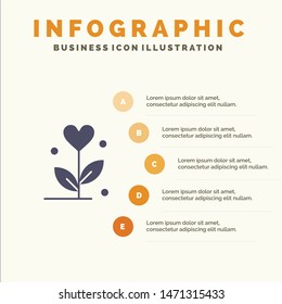 Love, Flower, Wedding, Heart Solid Icon Infographics 5 Steps Presentation Background. Vector Icon Template background