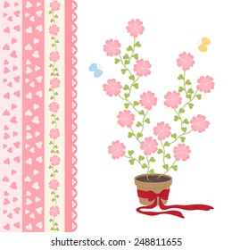 Love Flowers and Cute Ribbons, vector illustration