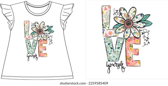 LOVE FLOWERS t shirt graphic design vector illustration \