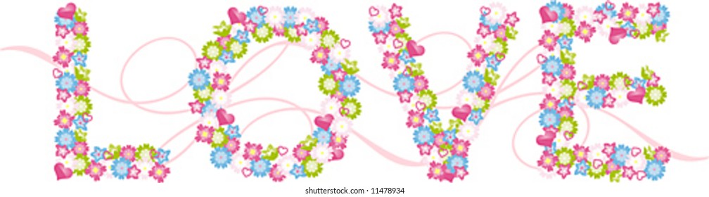 LOVE, flowers, vector illustration
