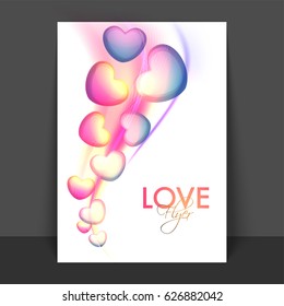 Love Flyer, Template or Brochure design decorated with colorful hearts.