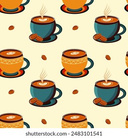 Love foam coffee with beans, cartoon, pattren, illustrations.