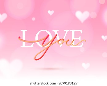 Love Font Font With Hearts Decorated On Glossy Pink Bokeh Background.