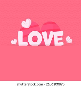 Love Font With Hearts On Pink Background.