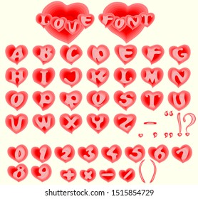 Love font. Letters and heart. Vector character.