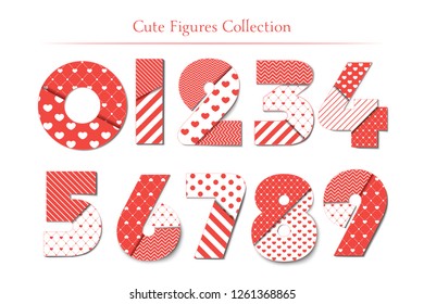 Love font. Number set with hearts. Romantic and love font and typography for Happy Valentines Day. Template for wedding, mothers day, birthday, invitations. Vector illustrations