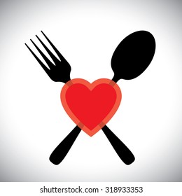 love food concept vector icon with spoon fork and heart symbols