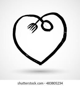 Love Food And Heart Vector Grunge Icon