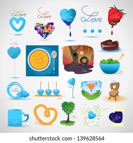 Love And Food Icons Set - Isolated On Gray Background - Vector Illustration, Graphic Design Editable For Your Design. Logo Symbols 