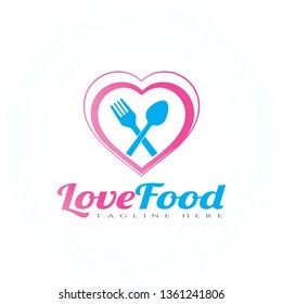 love food logo , love and cutlery combination , illustration element