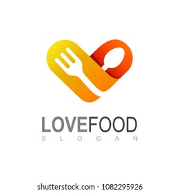 Love Food Logo, Heart With Spoon And Fork Logo